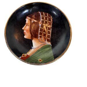 Vintage Italian Ceramic Plate Beatrice D'Este Portrait 4” Miniature Hand Painted